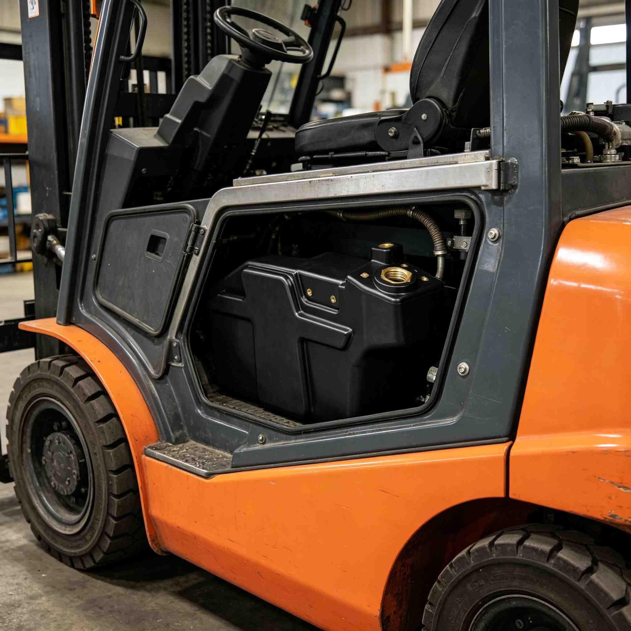 Forklift Rotomolded Plastic Fuel Tank Installed Inside Forklift Body
