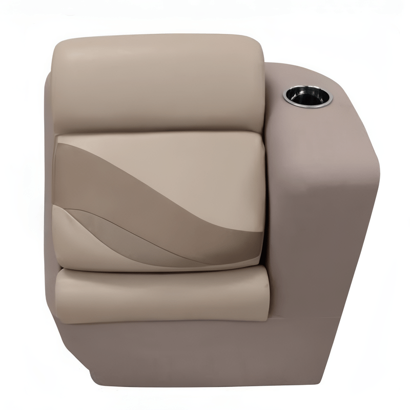 Custom marine upholstery detail of pontoon lean-back lounge seat