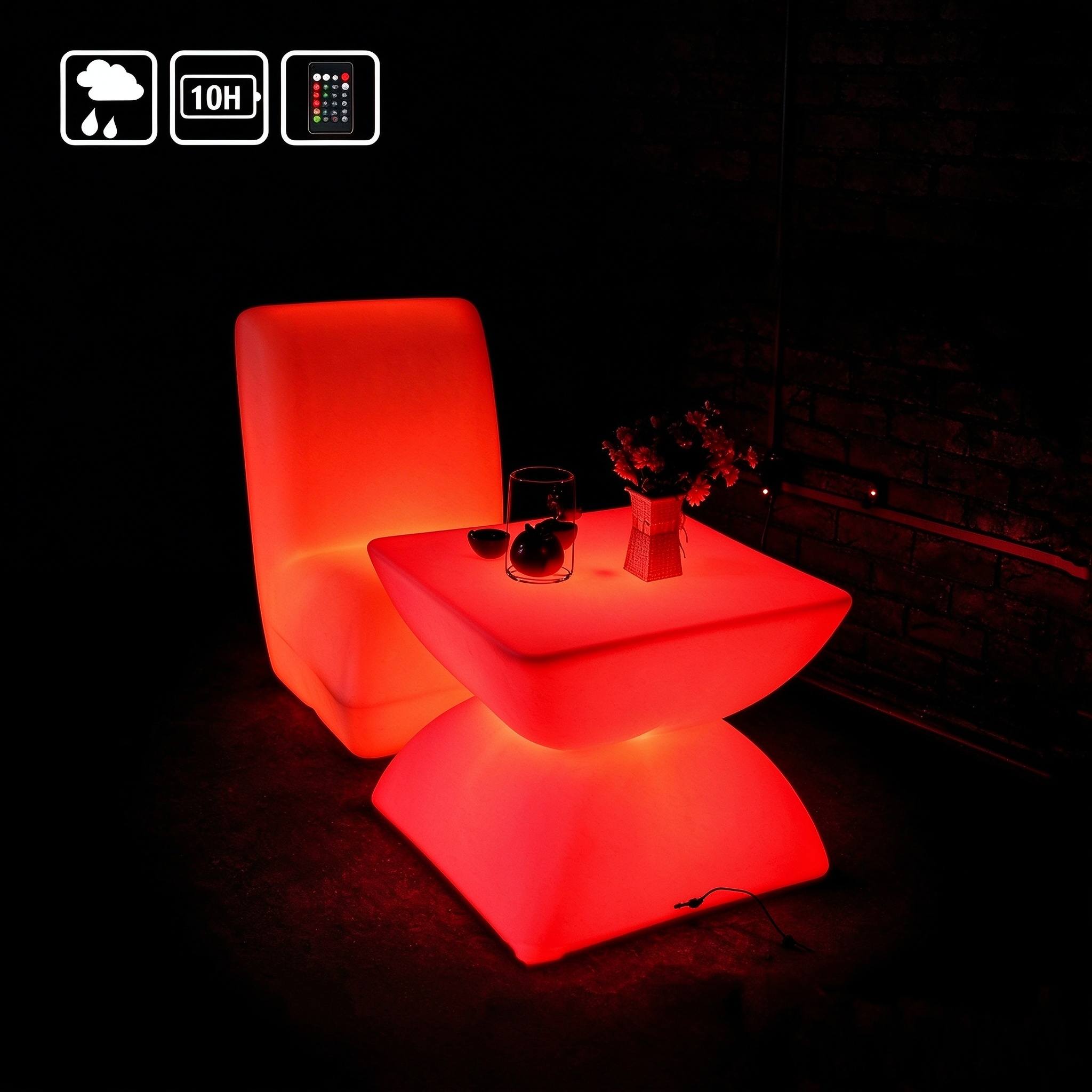 Red LED Lounge Chair with Matching Side Table Red LED rotomolded lounge chair with a matching glowing side table, ideal for bars and outdoor events.